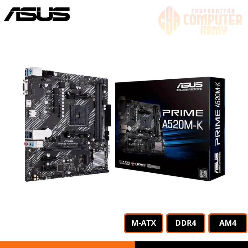 PLACA MADRE ASUS PRIME A520M-K DDR4 AM4 - Imagen 1