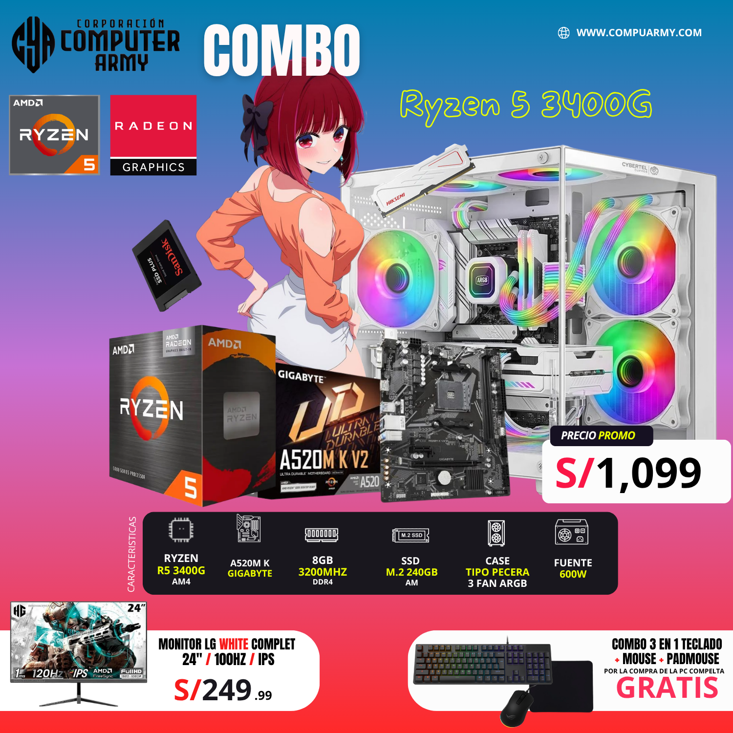 COMBO PC RYZEN 5 3400G - Imagen 1