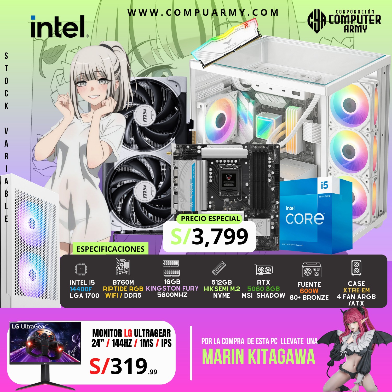PC WAIFU MARIN - INTEL I5 14400F + RTX 5060 - Imagen 1