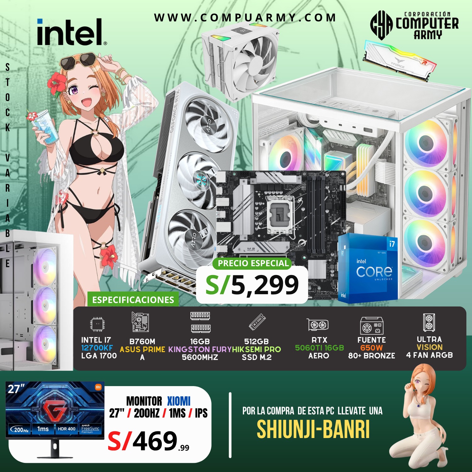 PC WAIFU SHIUNJI - INTEL I7 12700KF + RTX 5060TI 16GB - Imagen 1