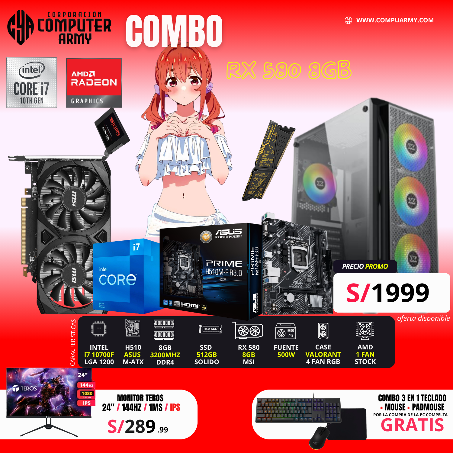 COMBO PC GAMER - INTEL I7 10700F + RX 580 8GB - Imagen 1
