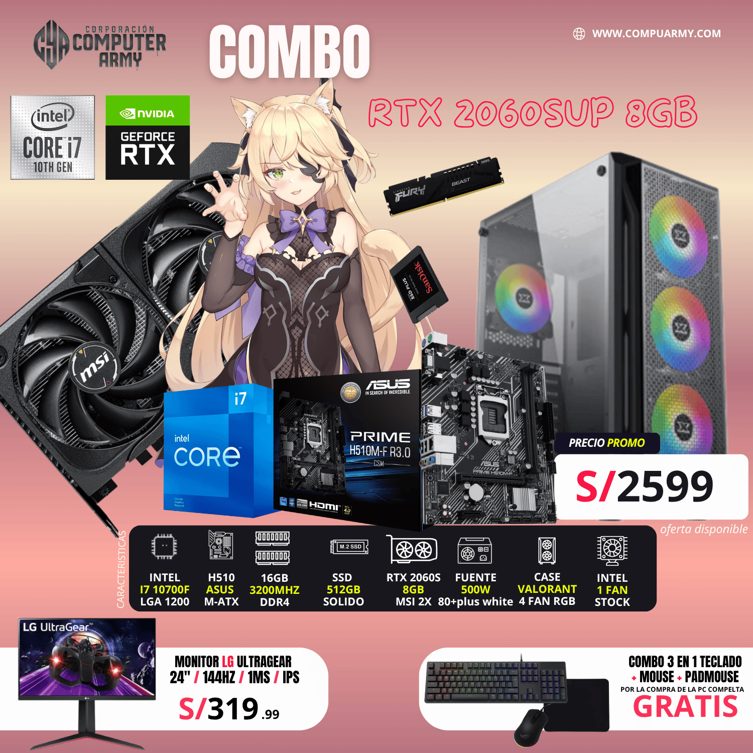 COMBO PC GAMER INTEL I7 10700F + RTX 2060 SUPER 8GB - Imagen 1