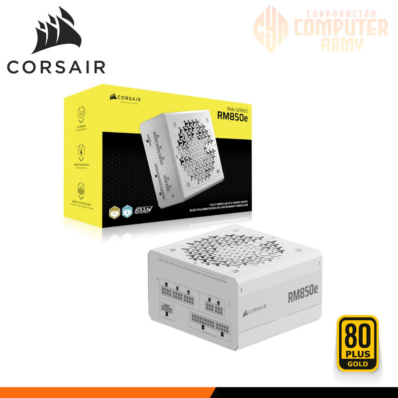 fuente corsair white 850w FUENTE DE PODER CORSAIR RM850E WHITE 850W 80 PLUS GOLD FULL MODULAR - Imagen 1