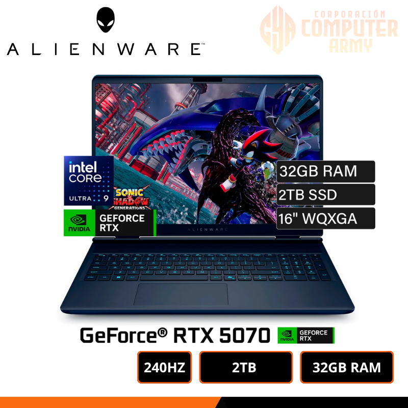 ERP-1944-2-1.png LAPTOP GAMER DELL ALIENWARE 16X AURORA ULTRA 9 275HX RTX 5070 32GB 2TB 16" QHD+ 2560X1600 240HZ WIN11 AZUL - Imagen 1