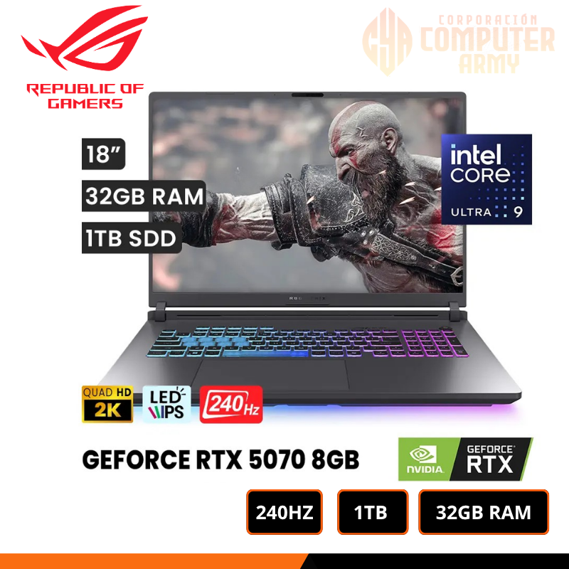 ERP-1946-1.png LAPTOP GAMER ASUS ROG STRIX G18 G815LP-IS96 ULTRA 9 275HX RTX 5070 8GB 32GB 1TB 18" QHD+ 2560X1600 240HZ WIN11 - Imagen 1