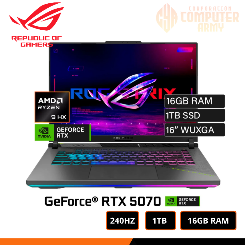 ERP-1949-1.png LAPTOP GAMER ASUS ROG STRIX G18 G814PP-DS94 RYZEN 9 8940HX RTX 5070 8GB 16GB 1TB 18" QHD+ 2560X1600 240HZ WIN11 - Imagen 1